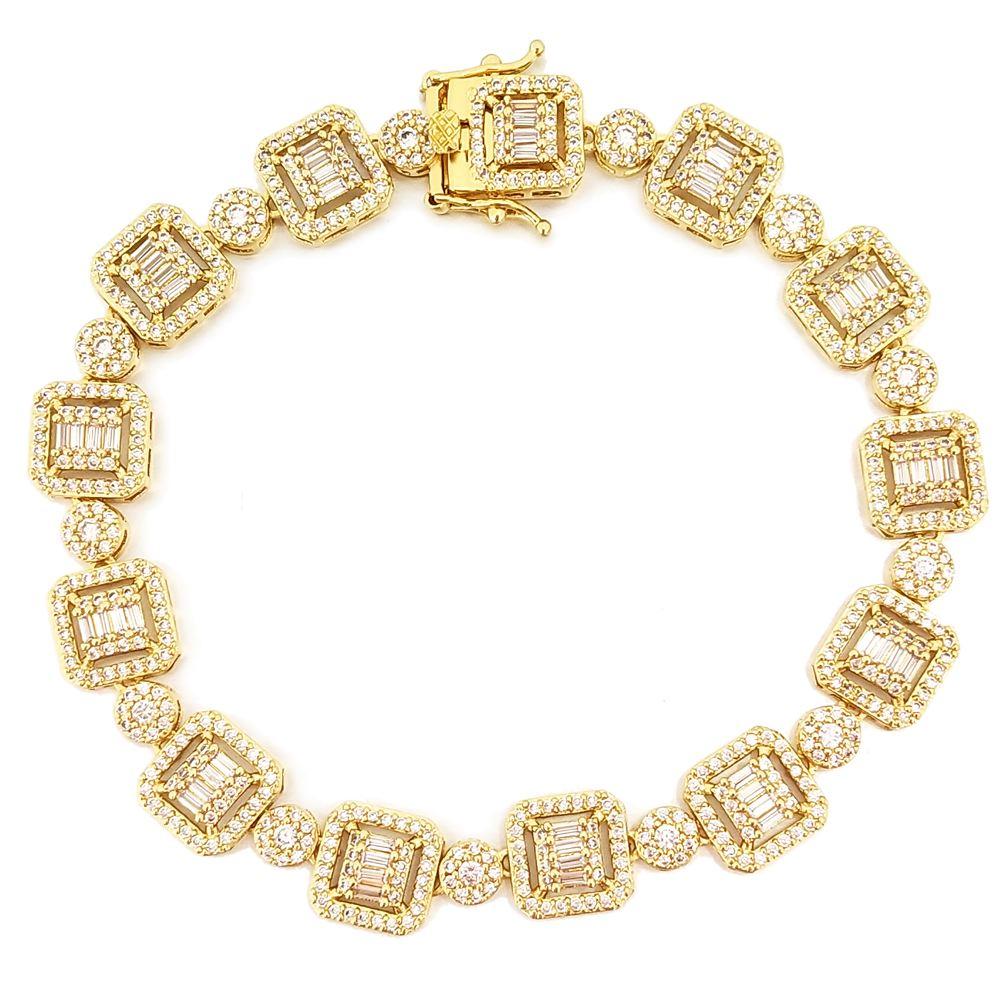 Cluster Baguette Ice Custom Bling Bling Bracelet Yellow Gold 8" HipHopBling