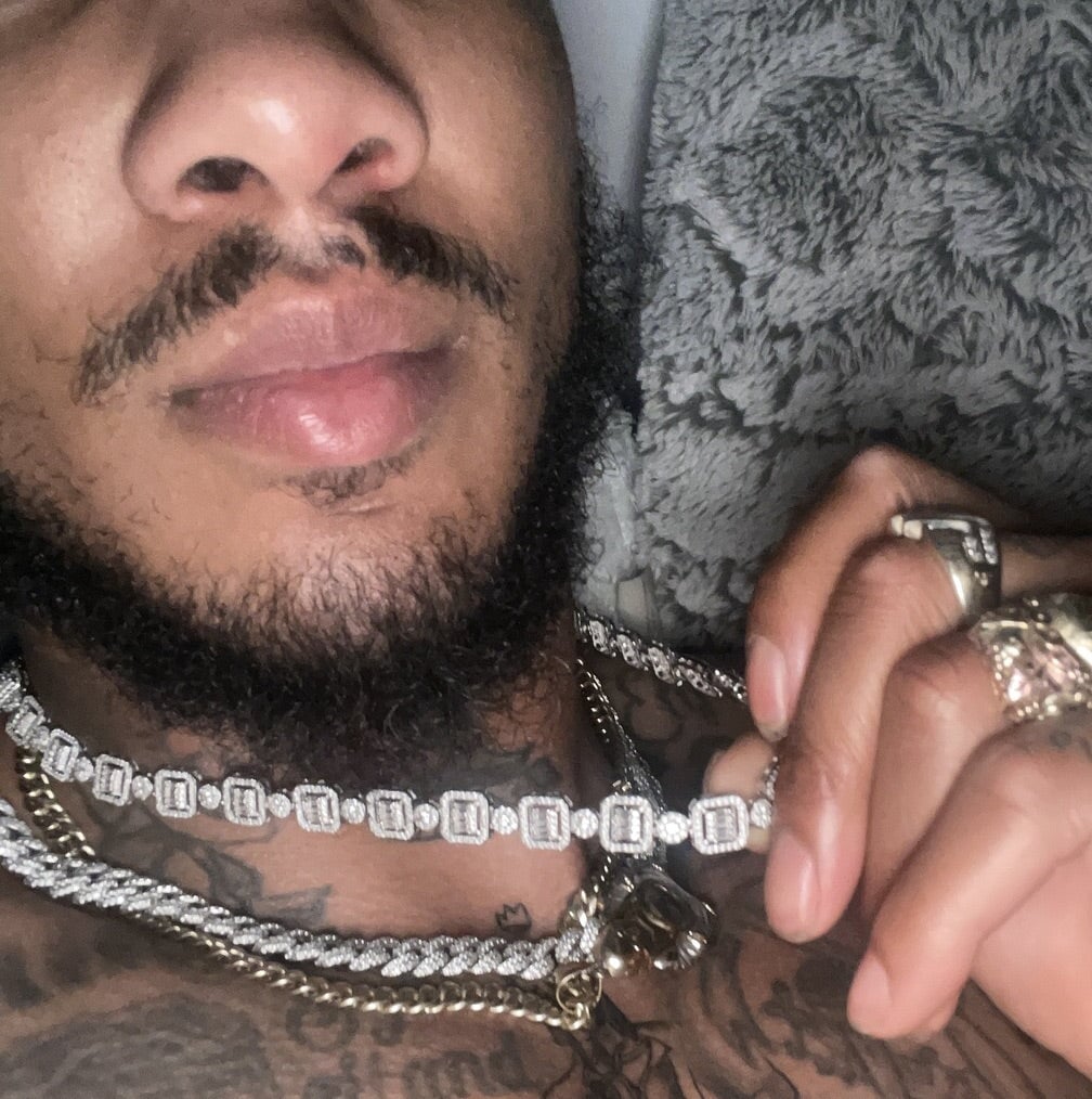 Cluster Baguette Moissanite Iced Out Chain .925 Sterling Silver 18" HipHopBling