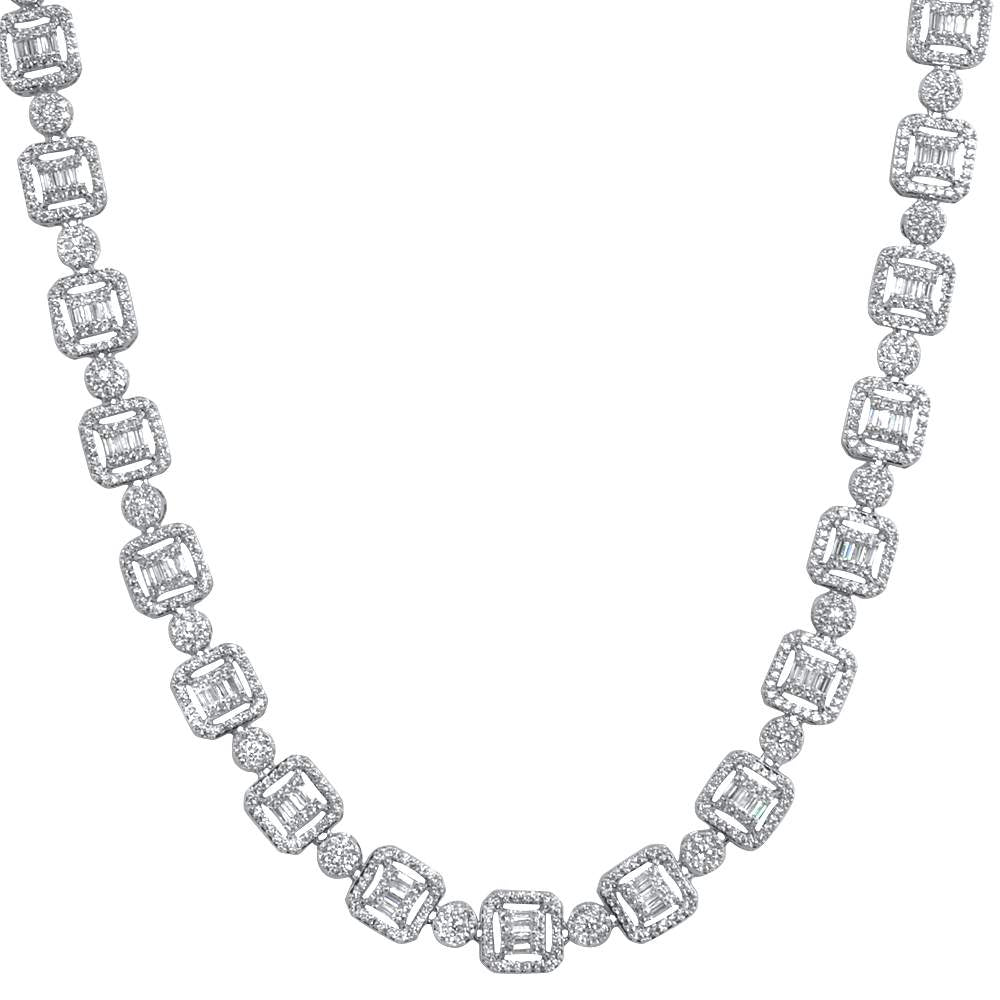 Cluster Baguette Moissanite Iced Out Chain .925 Sterling Silver 18" HipHopBling