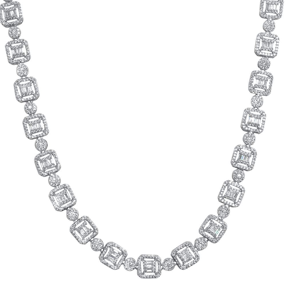 Cluster Baguette Moissanite Iced Out Chain .925 Sterling Silver HipHopBling