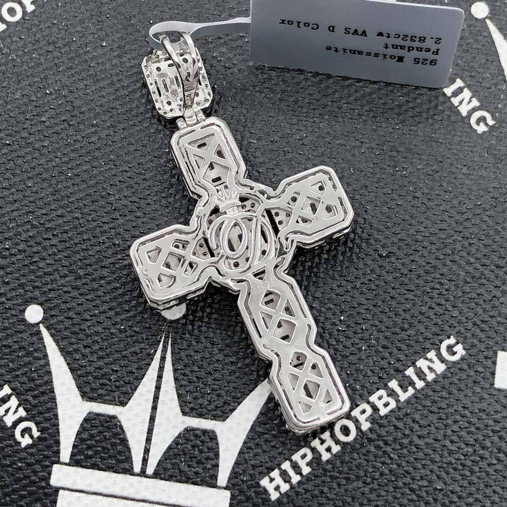 Cluster Cross Baguette 2.83cttw VVS Moissanite Pendant .925 Sterling Silver HipHopBling