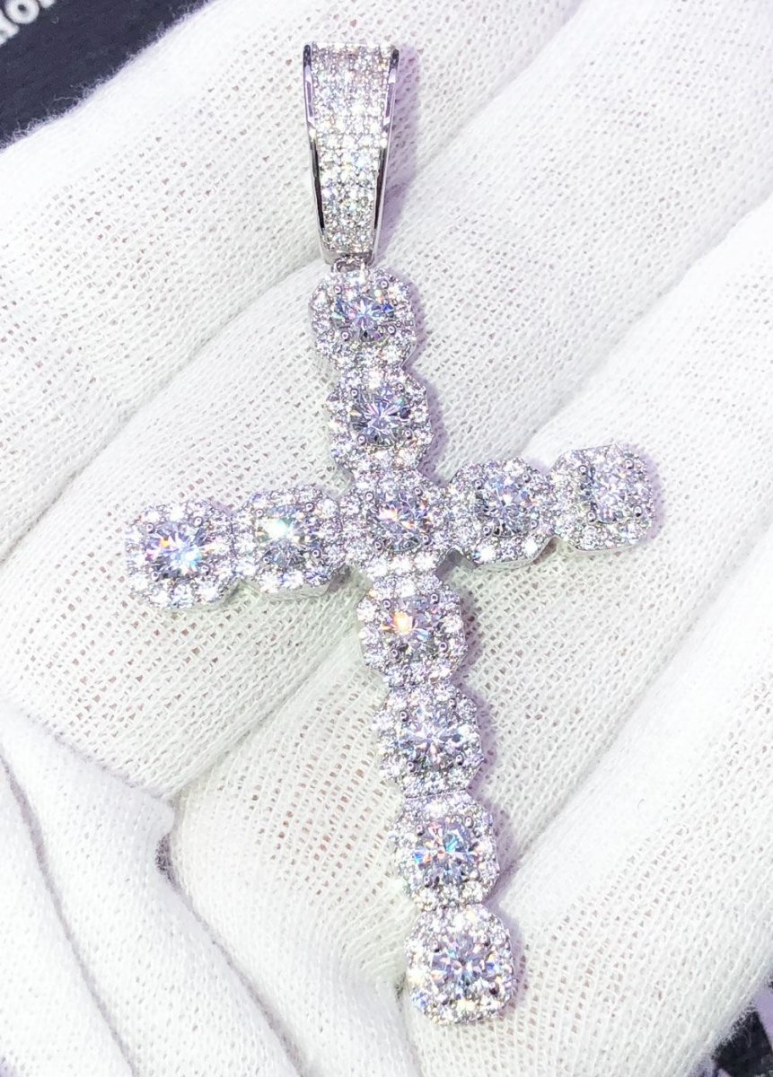 Cluster Cross VVS CZ Hip Hop Iced Out Pendant White Gold HipHopBling