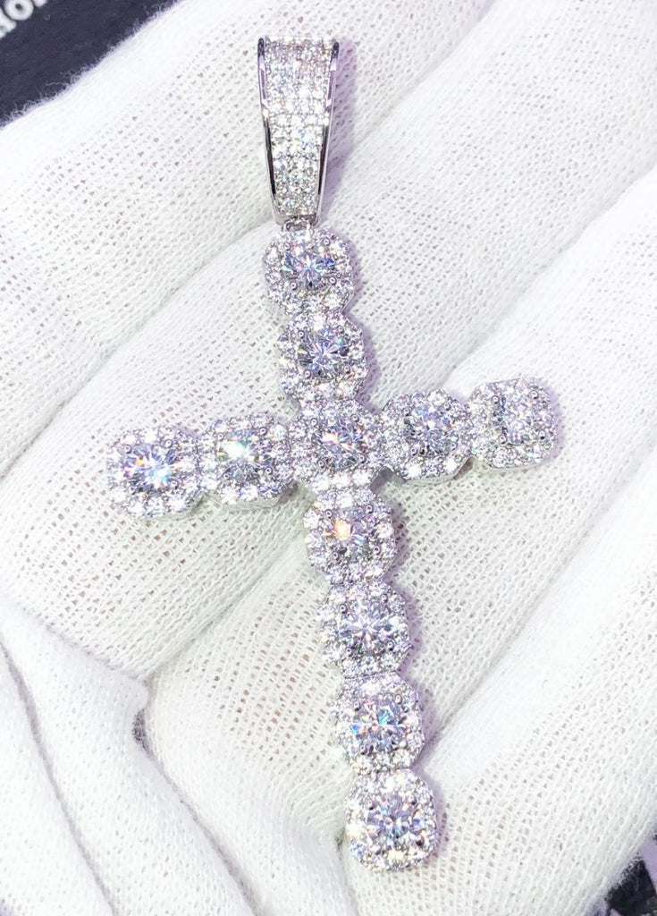 Cluster Cross VVS CZ Hip Hop Iced Out Pendant White Gold HipHopBling