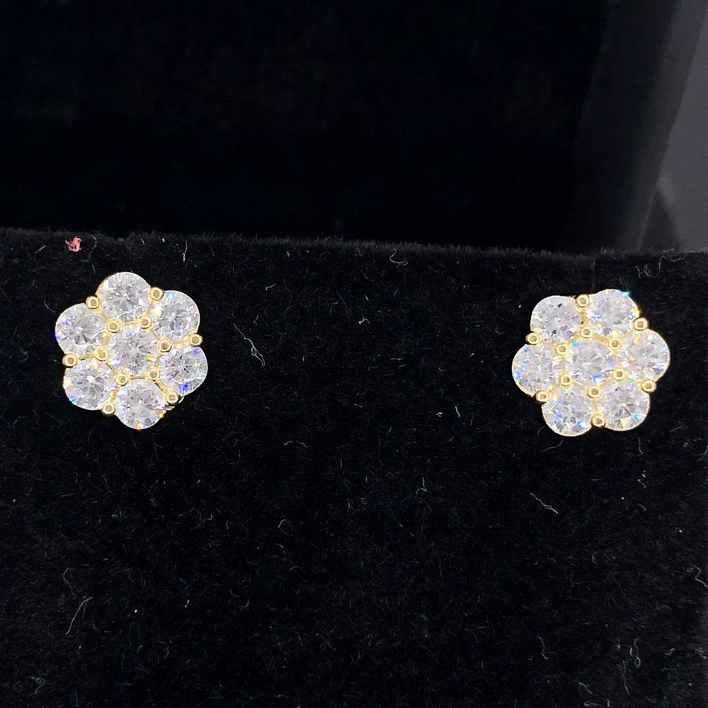 Cluster CZ 10K Yellow Gold Bling Bling Earrings HipHopBling