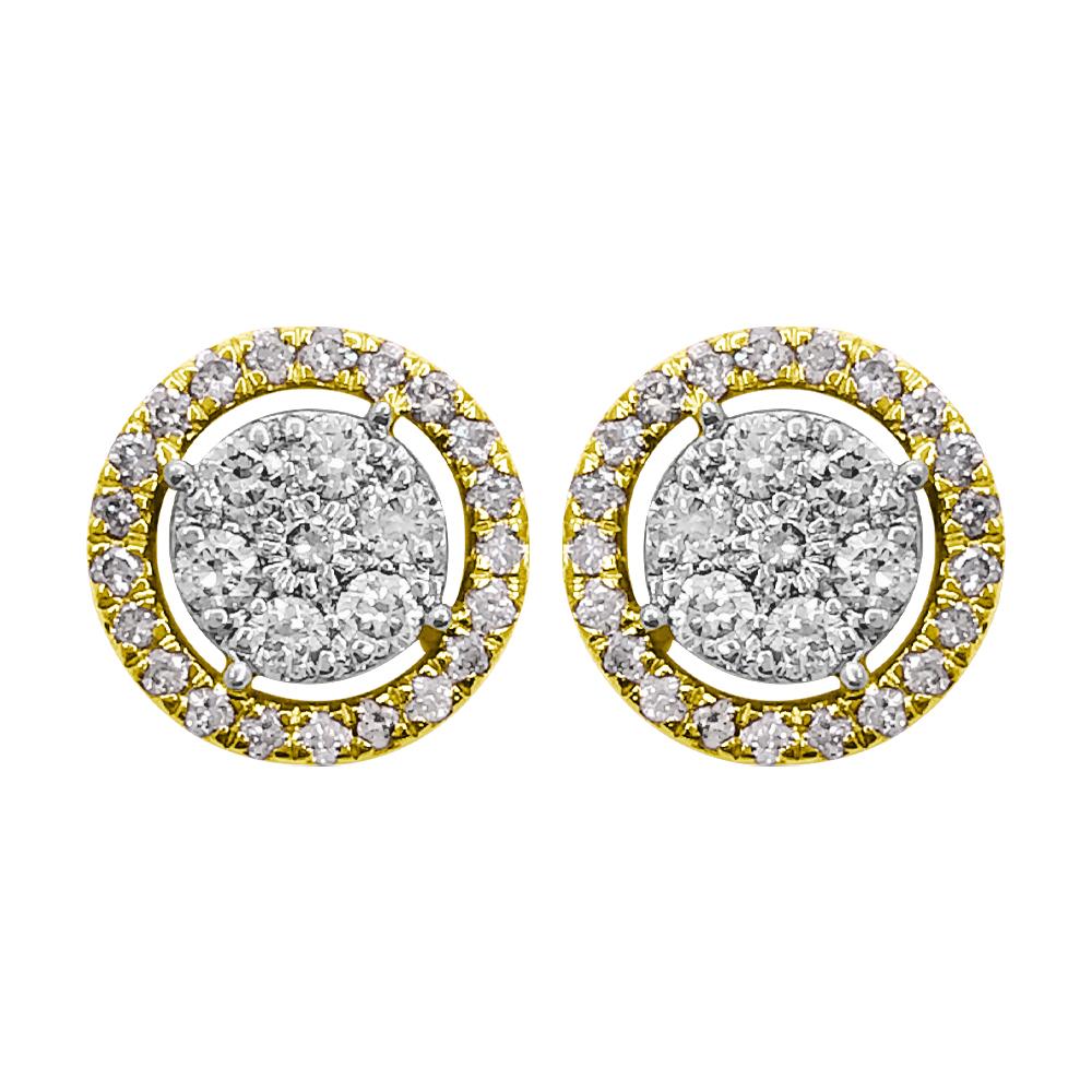 Cluster Halo Diamond Earrings .55cttw 10K Yellow Gold HipHopBling