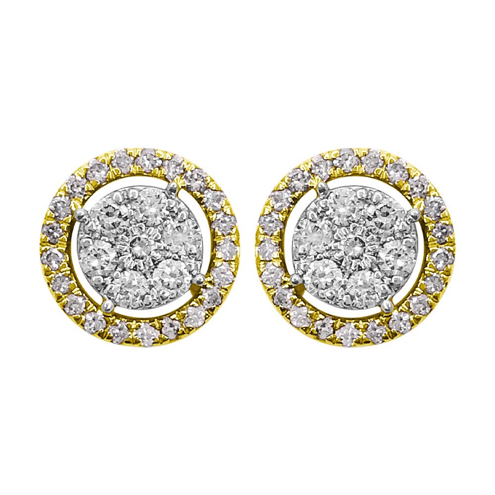 Cluster Halo Diamond Earrings .55cttw 10K Yellow Gold HipHopBling