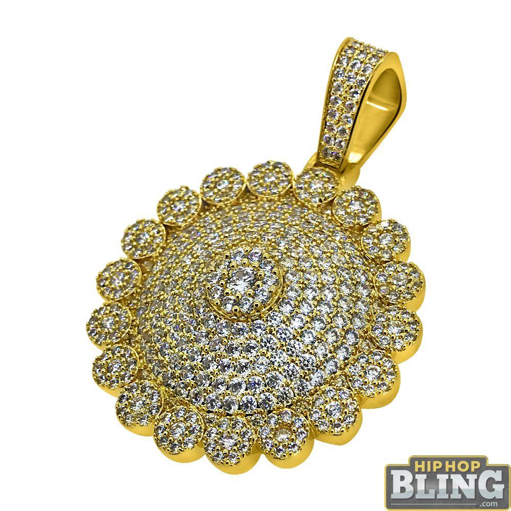 Cluster Mega Bling Gold CZ Medallion Pendant HipHopBling