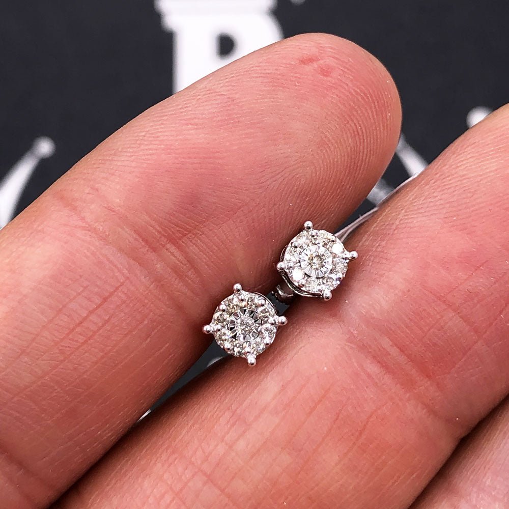 Cluster Mini Diamond Earrings .19cttw 10K Yellow or White Gold 10K White Gold HipHopBling