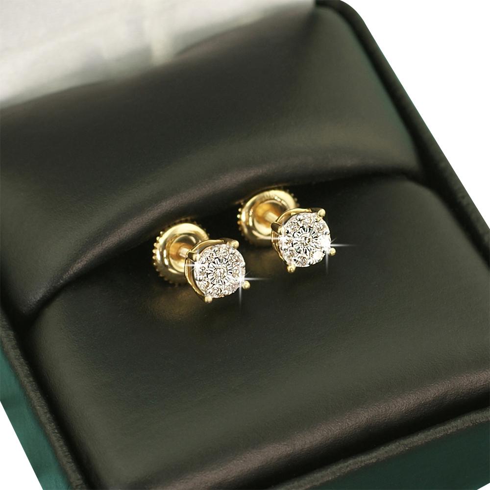 Cluster Mini Diamond Earrings .19cttw 10K Yellow or White Gold 10K White Gold HipHopBling