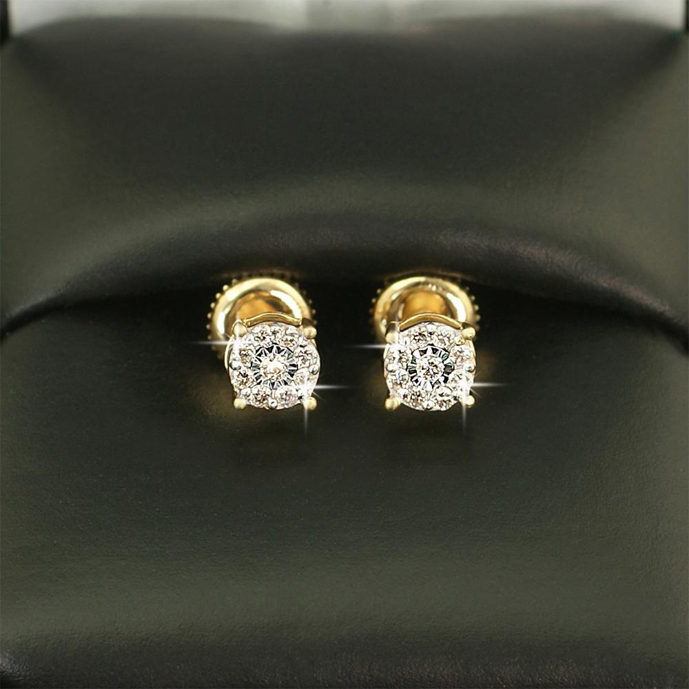 Cluster Mini Diamond Earrings .19cttw 10K Yellow or White Gold 10K White Gold HipHopBling