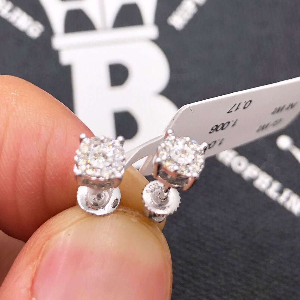 Cluster Mini Diamond Earrings .19cttw 10K Yellow or White Gold 10K White Gold HipHopBling