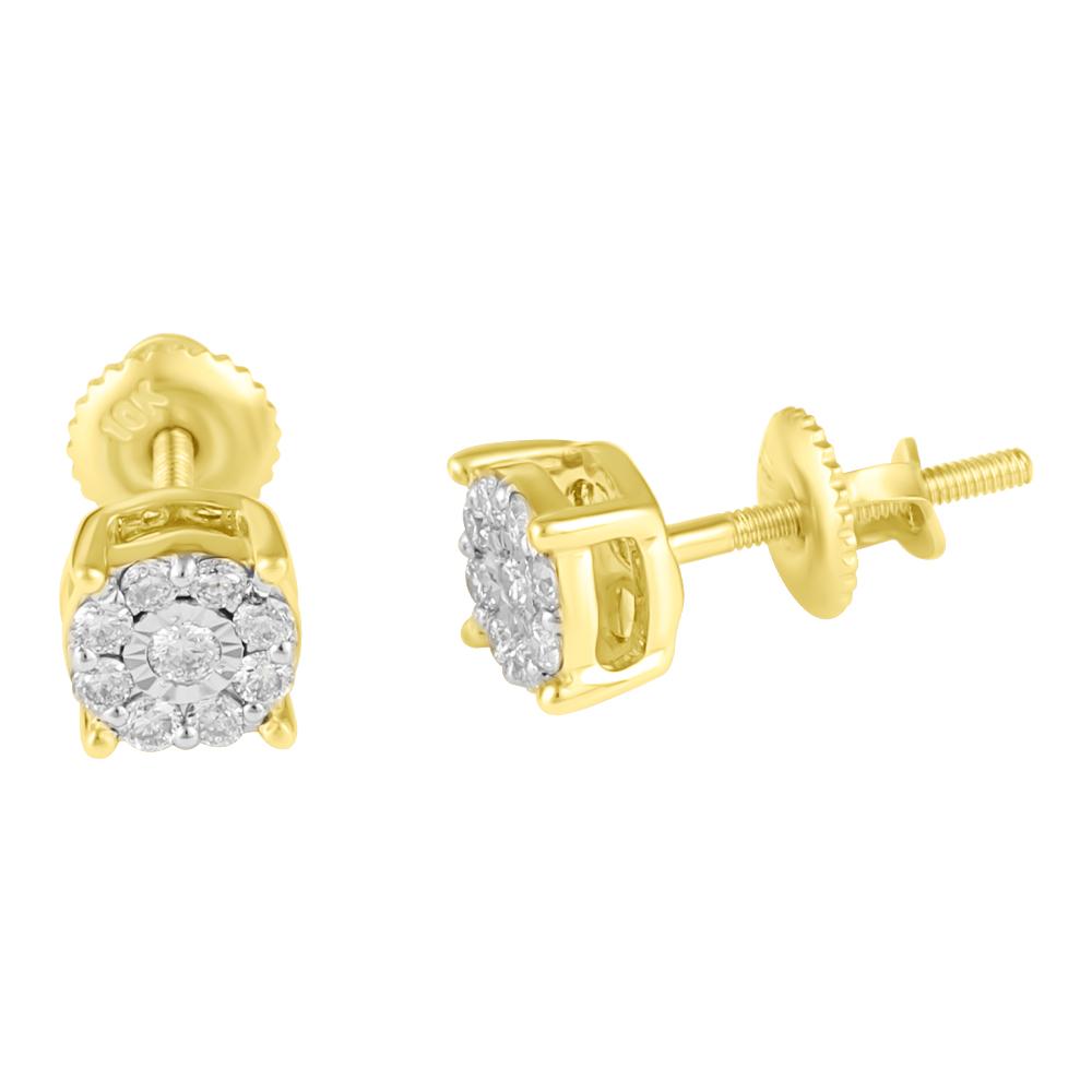 Cluster Mini Diamond Earrings .19cttw 10K Yellow or White Gold HipHopBling