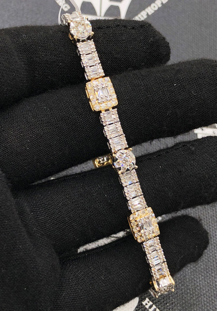 Cluster Rectangle & Round 5.00cttw Diamond Bracelet 10K Gold HipHopBling
