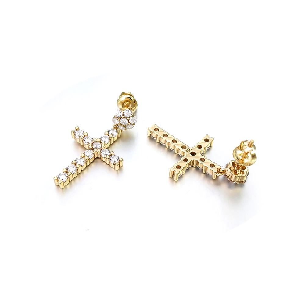 Cluster Stud Dangling L Tennis Cross CZ Iced Out Earrings .925 Silver White Gold HipHopBling