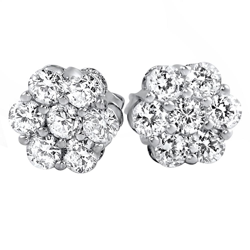 Cluster VVS Moissanite Earrings .925 Sterling Silver White Gold 7MM (.54cttw) HipHopBling