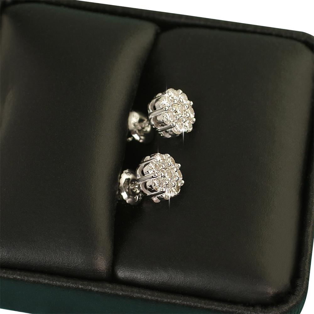 Cluster VVS Moissanite Earrings .925 Sterling Silver Yellow Gold 7MM (.54cttw) HipHopBling