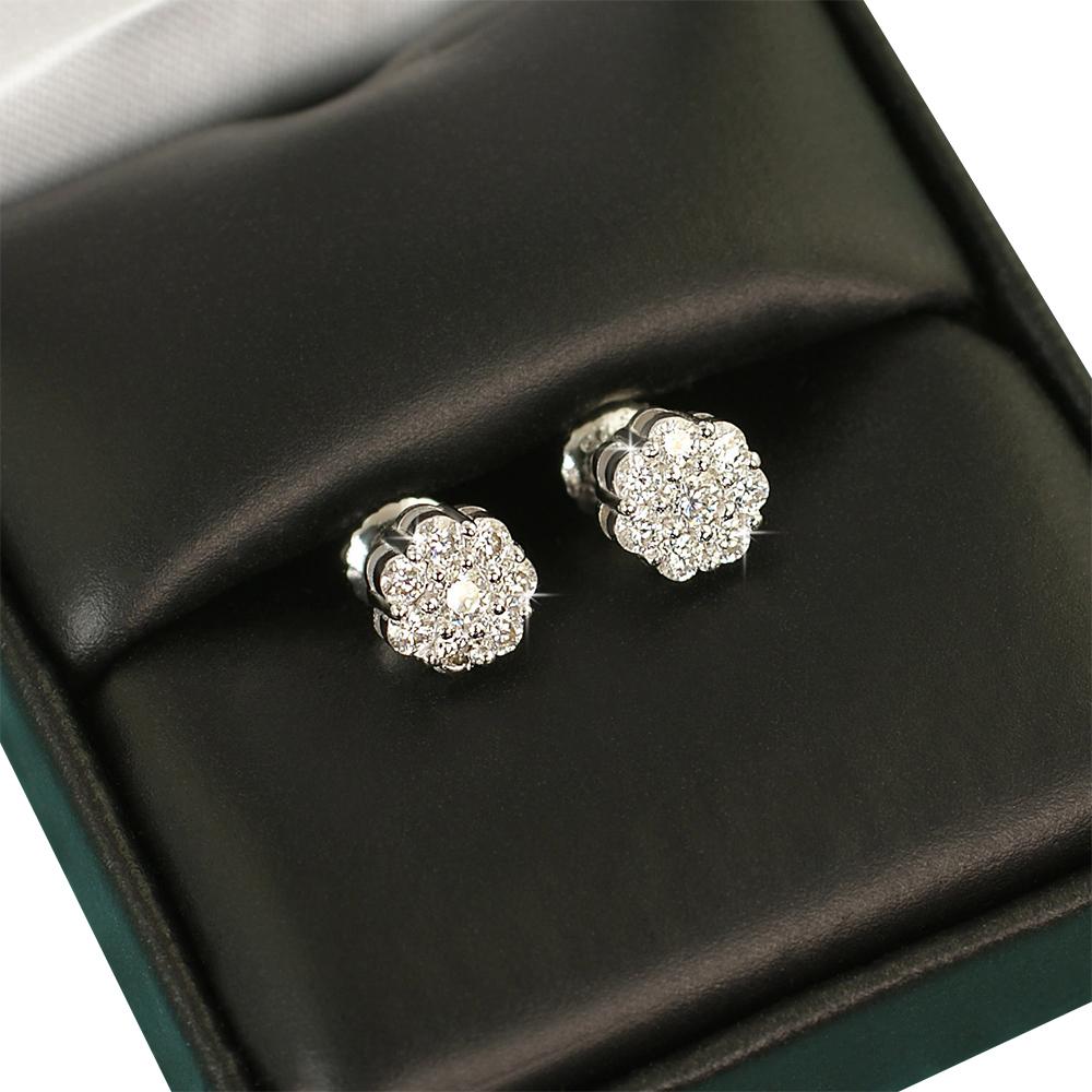 Cluster VVS Moissanite Earrings .925 Sterling Silver Yellow Gold 7MM (.54cttw) HipHopBling