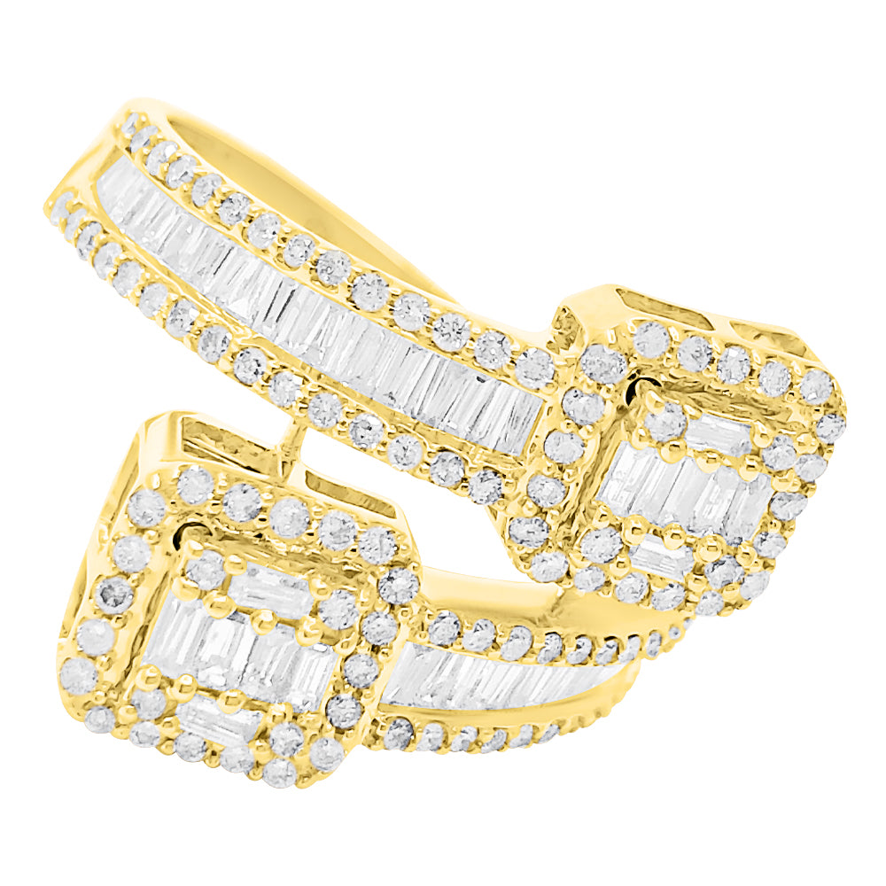 Cluster Wrap Baguette Diamond Ring 1.30cttw 10K White or Yellow Gold HipHopBling