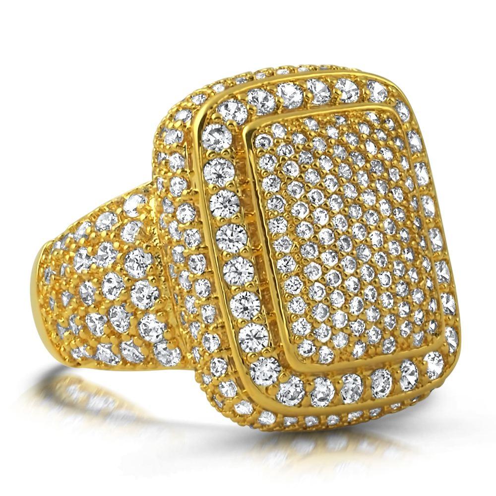 Cocktail Chunky Ice Bling Bling CZ Mens Ring in Gold HipHopBling