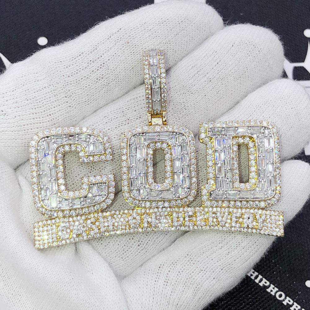 COD Cash on Delivery Baguette CZ Iced Out Pendant HipHopBling