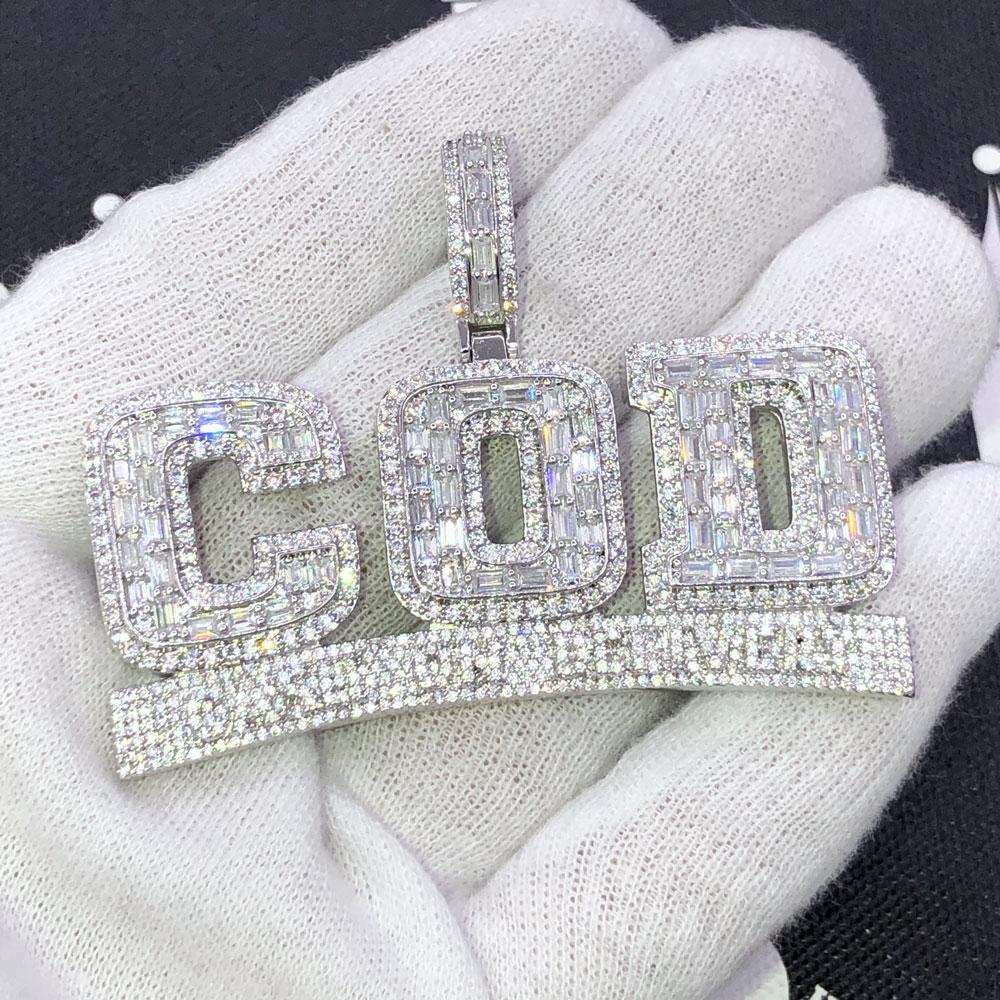 COD Cash on Delivery Baguette CZ Iced Out Pendant White Gold HipHopBling