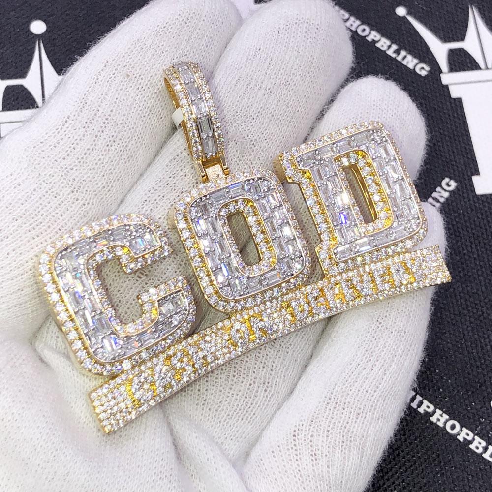 COD Cash on Delivery Baguette CZ Iced Out Pendant Yellow Gold HipHopBling