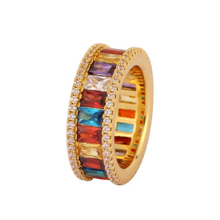 Colorful Baguette Eternity Gold Iced Out Ring .925 Sterling Silver Yellow Gold 7 HipHopBling