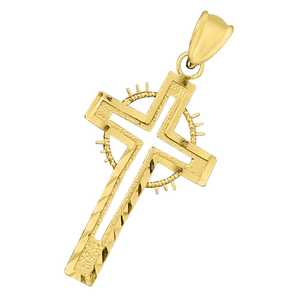 Cross and Circle DC 10K Yellow Gold Pendant HipHopBling