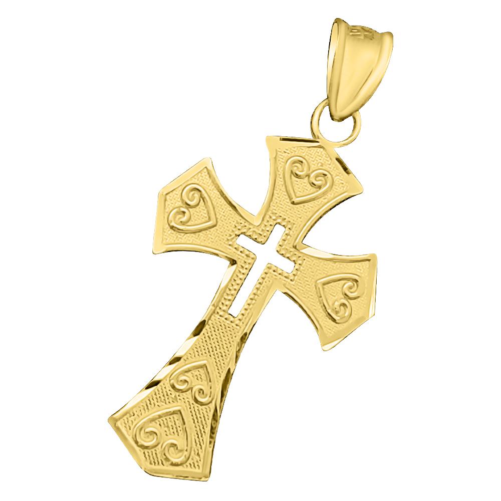 Cross Antique DC 10K Yellow Gold Pendant HipHopBling