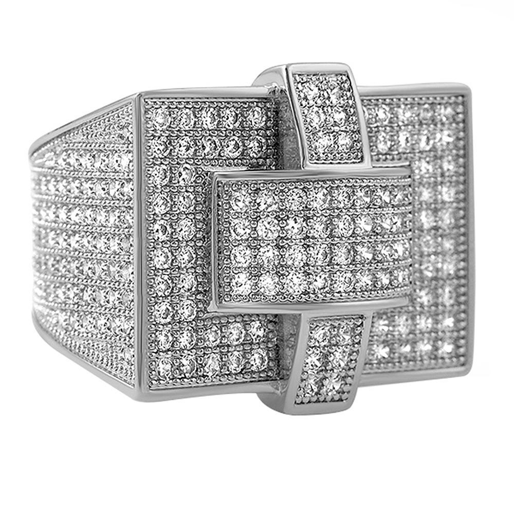 Cross Iced Out Rhodium CZ Bling Bling Ring HipHopBling