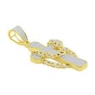 Cross w Cuban Link CZ Iced Out Pendant .925 Sterling Silver Yellow Gold HipHopBling
