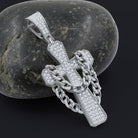 Cross w Cuban Link CZ Iced Out Pendant .925 Sterling Silver Yellow Gold HipHopBling