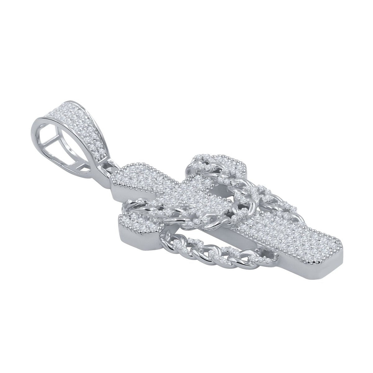 Cross w Cuban Link CZ Iced Out Pendant .925 Sterling Silver Yellow Gold HipHopBling