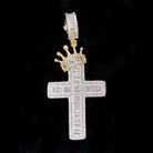 Crown Baguette Cross VVS CZ Hip Hop Bling Pendant Yellow Gold HipHopBling