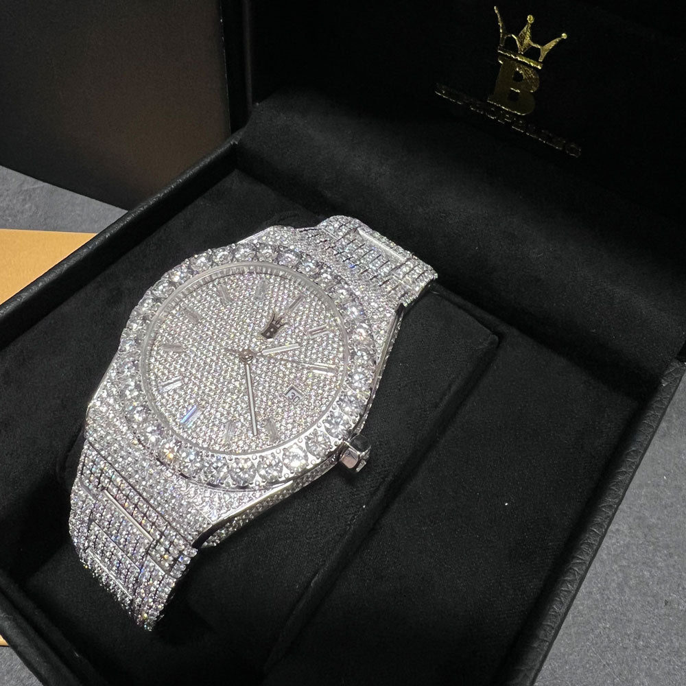 Crown Iced Out Hip Hop Bling Bustdown Watch White Gold HipHopBling