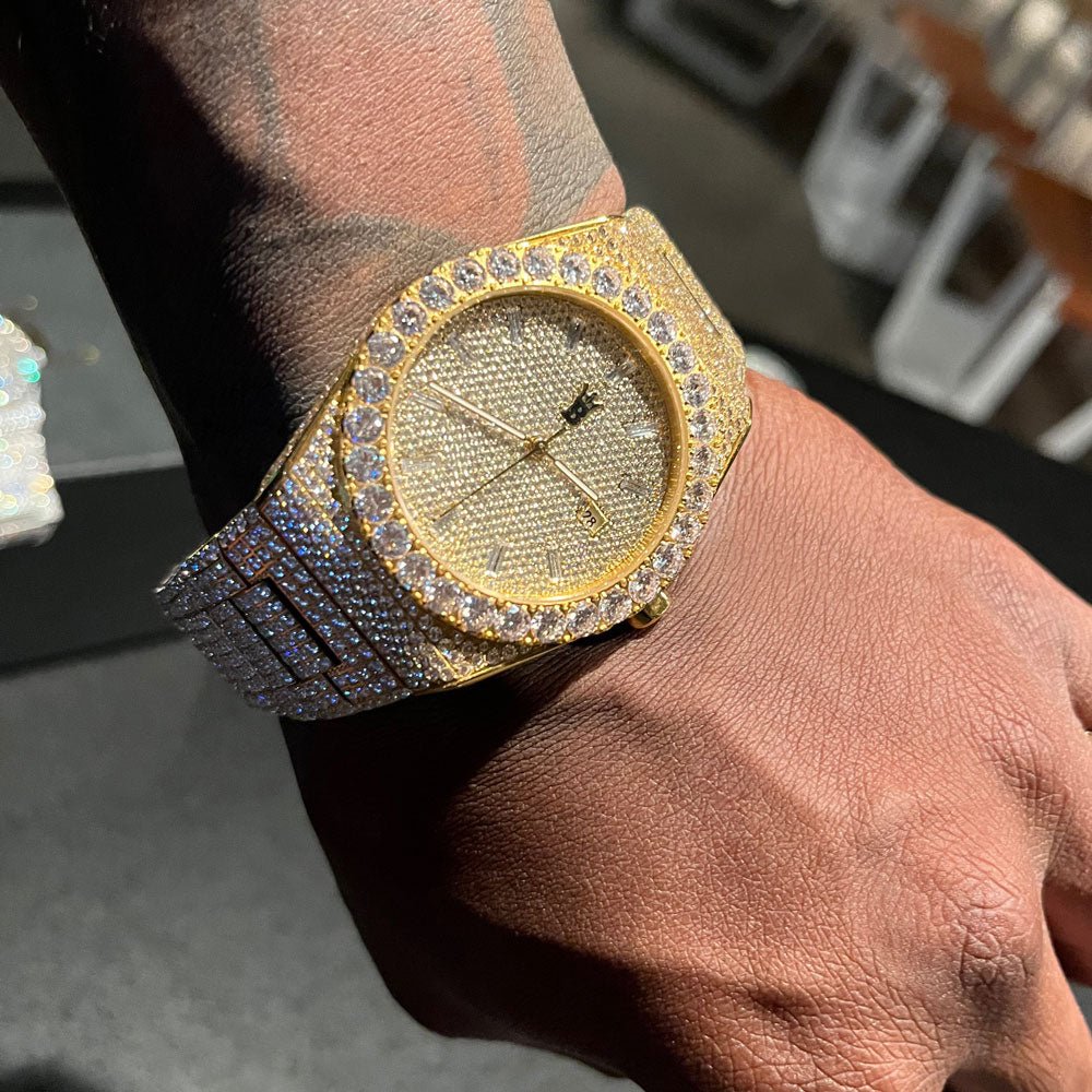 Crown Iced Out Hip Hop Bling Bustdown Watch White Gold HipHopBling
