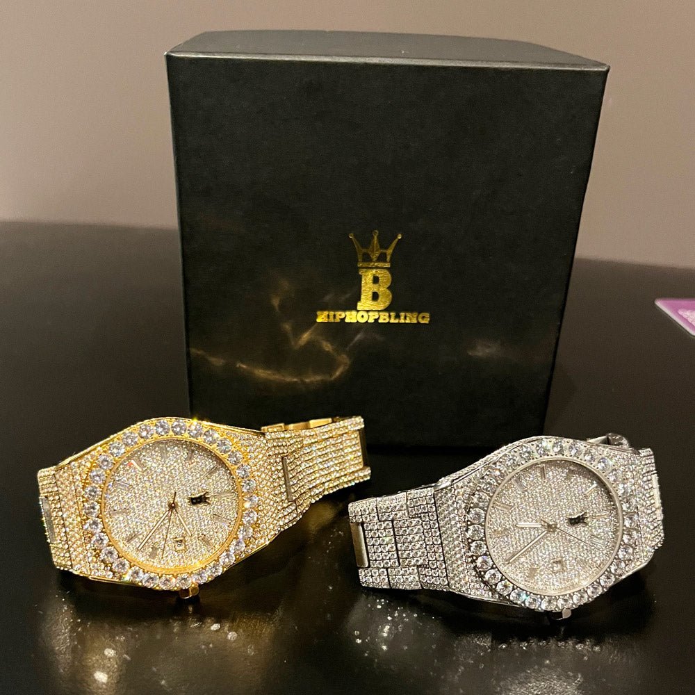 Crown Iced Out Hip Hop Bling Bustdown Watch White Gold HipHopBling