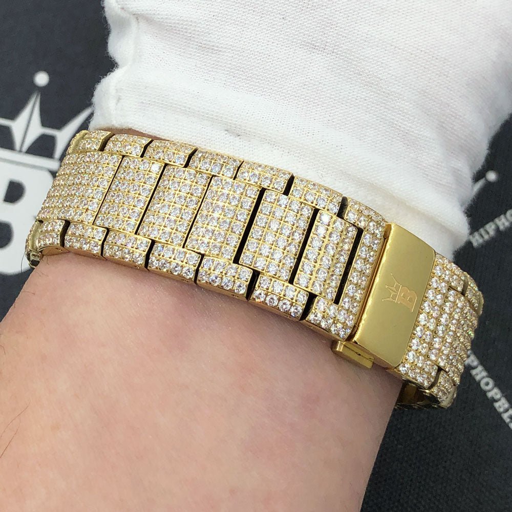 Crown Iced Out Hip Hop Bling Bustdown Watch Yellow Gold HipHopBling