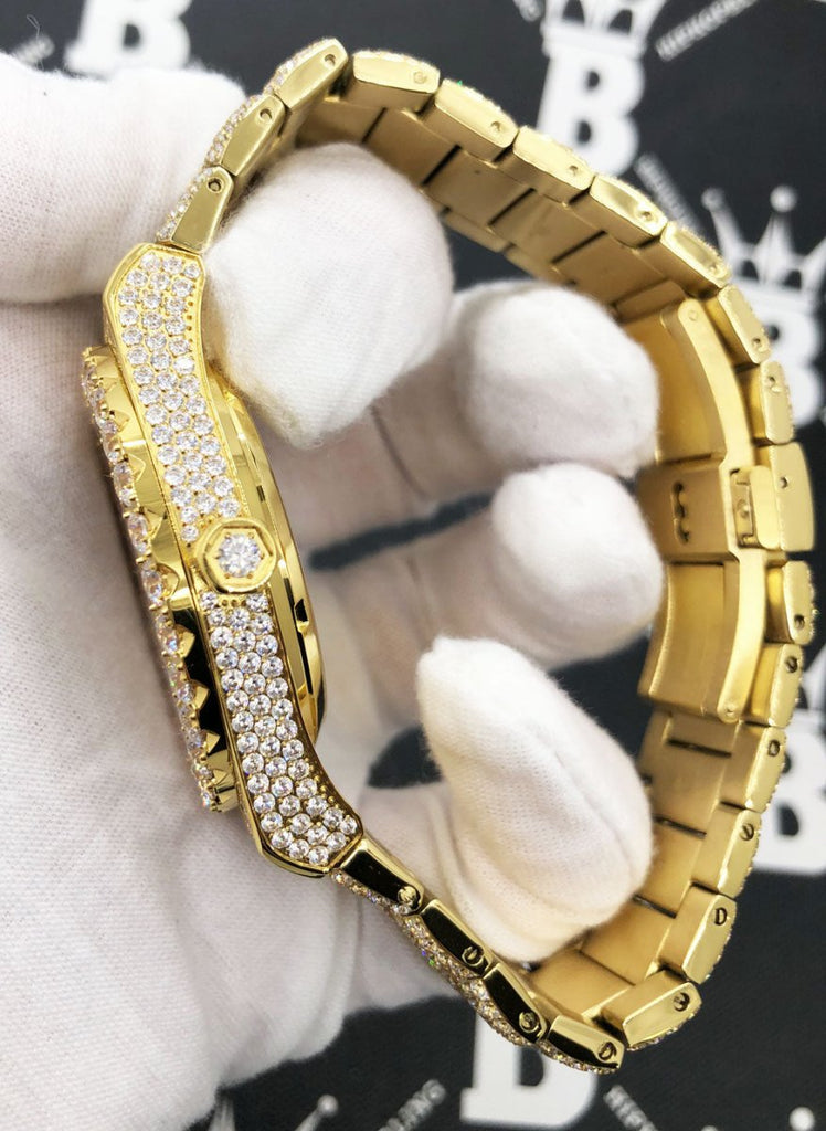 Crown Iced Out Hip Hop Bling Bustdown Watch Yellow Gold HipHopBling