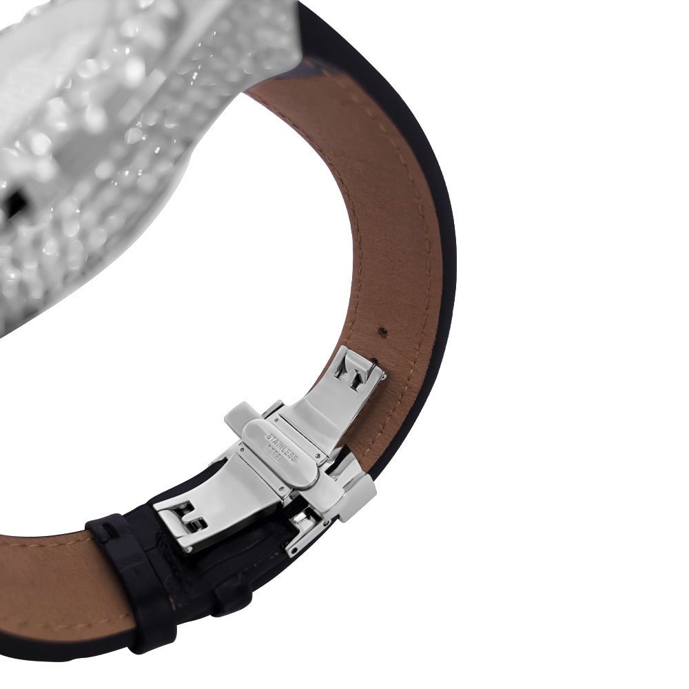 Crown Leather Iced Out Hip Hop Bling Bustdown Watch Yellow Gold HipHopBling