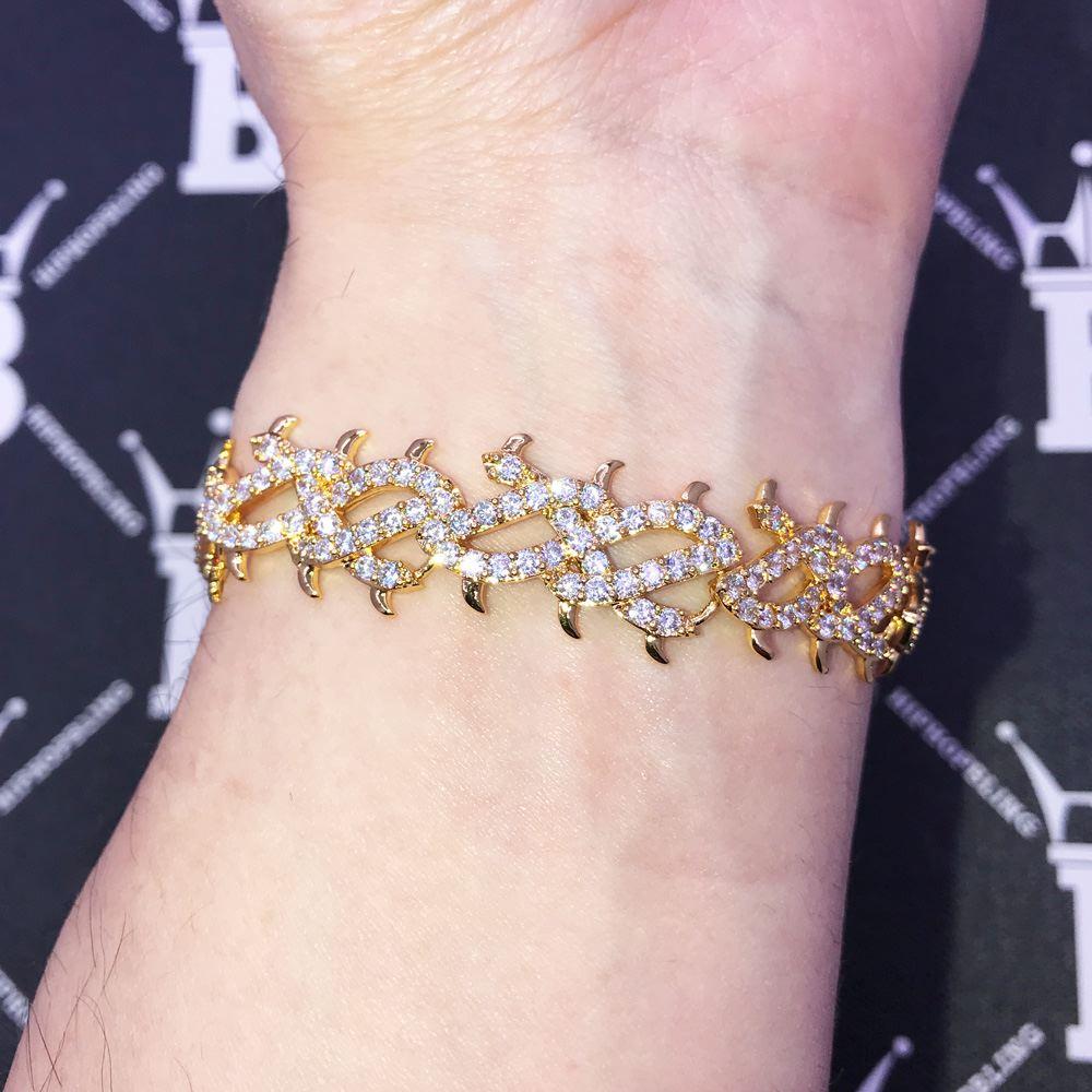 Crown of Thorns VVS CZ Iced Out Hip Hop Bracelet Yellow Gold 8" HipHopBling