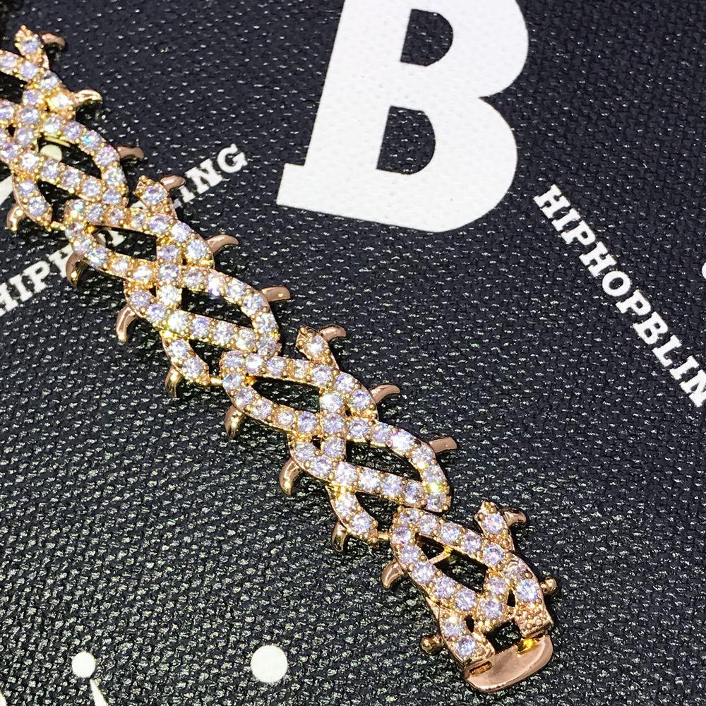 Crown of Thorns VVS CZ Iced Out Hip Hop Bracelet Yellow Gold 8" HipHopBling