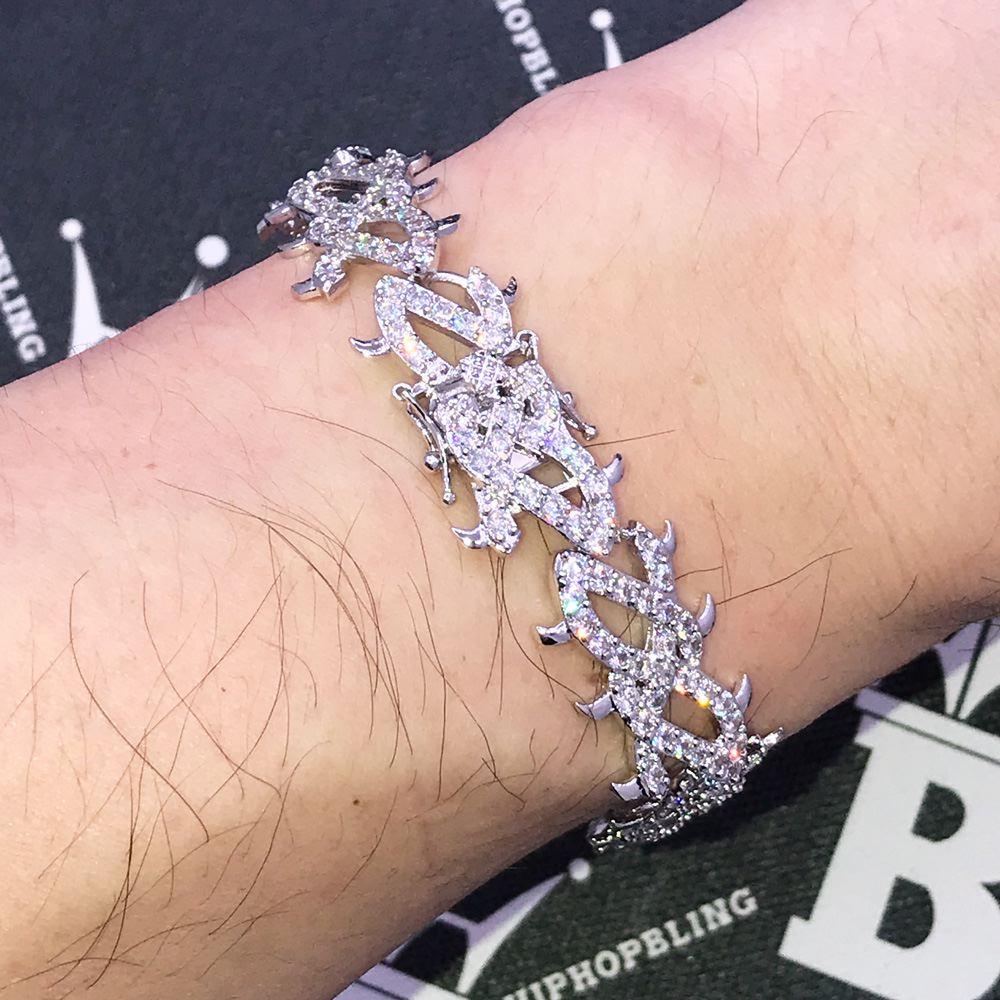 Crown of Thorns VVS CZ Iced Out Hip Hop Bracelet Yellow Gold 8" HipHopBling