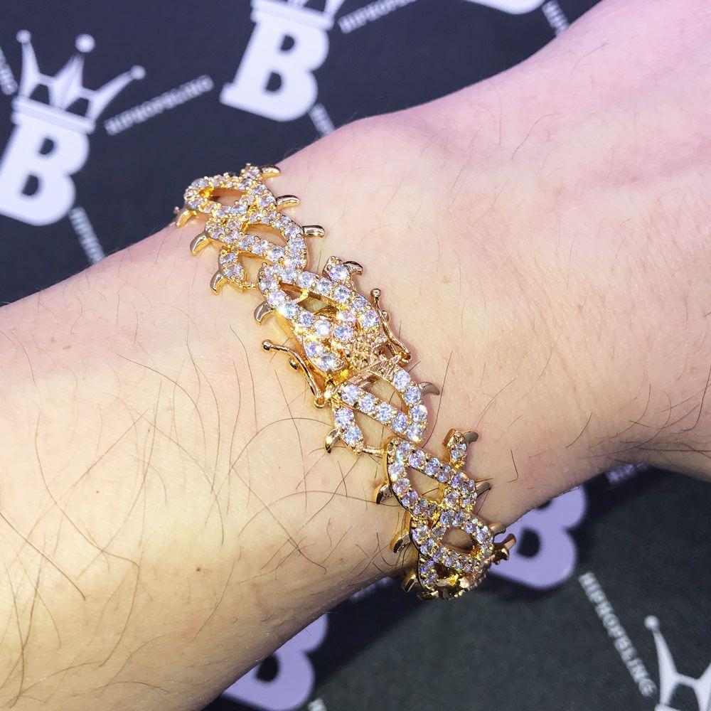 Crown of Thorns VVS CZ Iced Out Hip Hop Bracelet Yellow Gold 8" HipHopBling