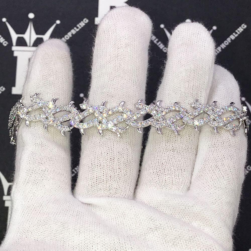 Crown of Thorns VVS CZ Iced Out Hip Hop Bracelet Yellow Gold 8" HipHopBling