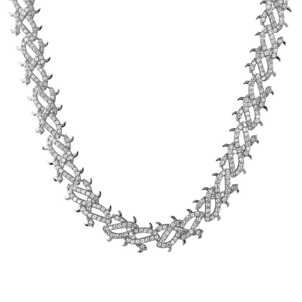 Crown of Thorns White Gold CZ Bling Bling Chain 20" HipHopBling