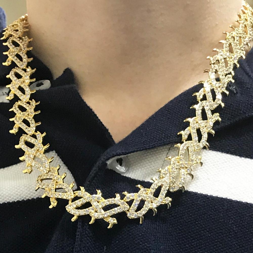 Crown of Thorns Yellow Gold CZ Bling Bling Chain 20" HipHopBling