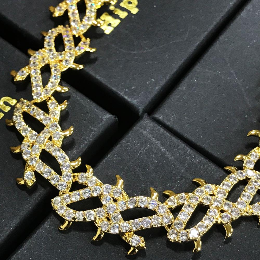 Crown of Thorns Yellow Gold CZ Bling Bling Chain 20" HipHopBling