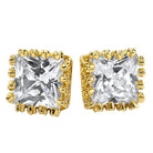 Crown Princess Cut CZ Earrings Yellow Gold HipHopBling