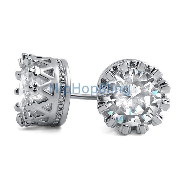 Crown Solitaire Round CZ Bling Bling Earrings HipHopBling